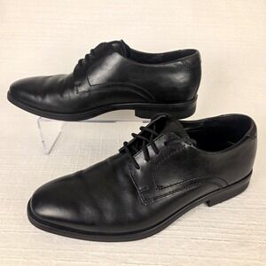 ECCO Queenstown Oxfords Men's 10 Black Leather Plain Toe‎ Dress Shoes Comfort
